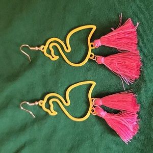 Yellow Flamingo Pierced Tassel Earrings